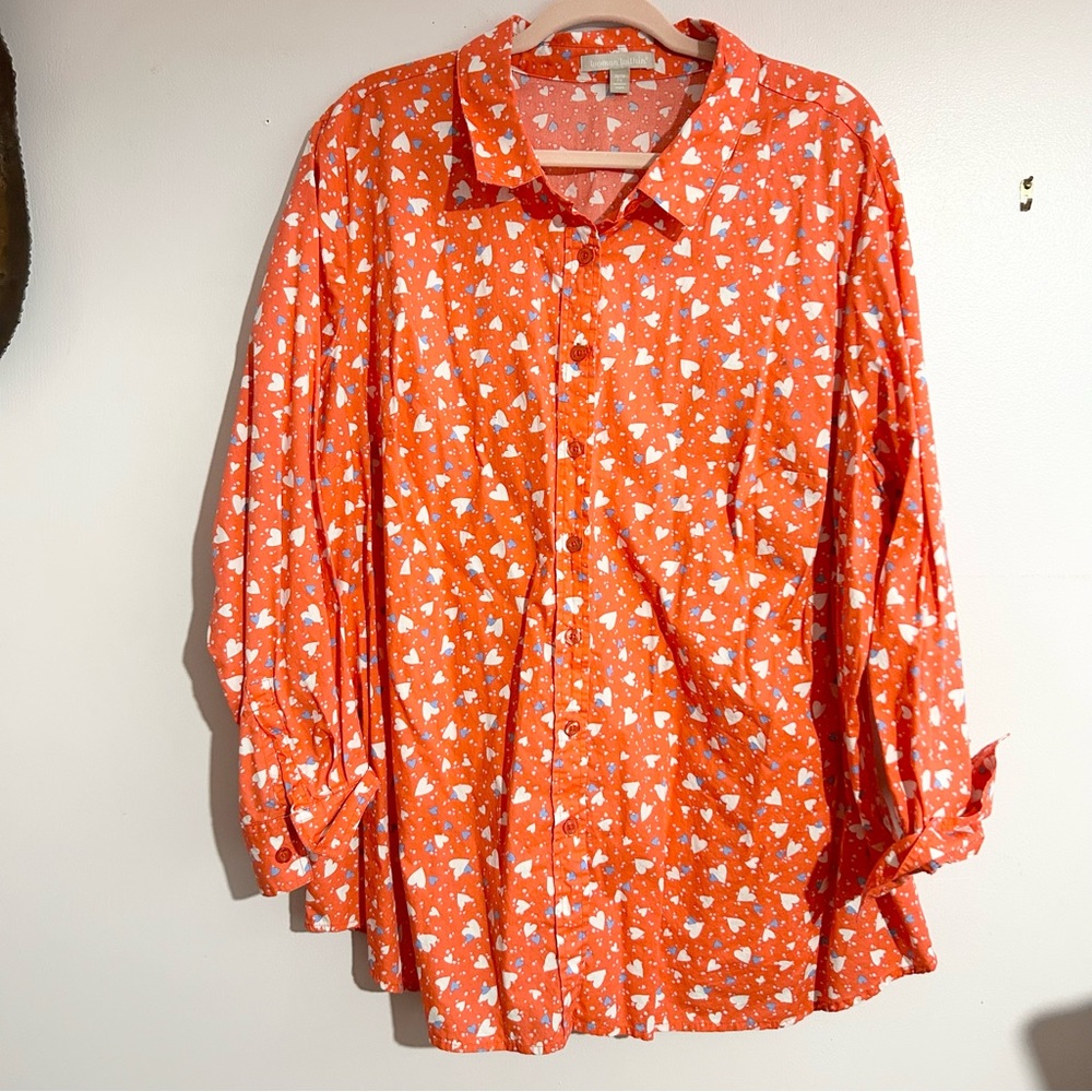 Woman Within Pink Long Sleeve Button Down Shirt